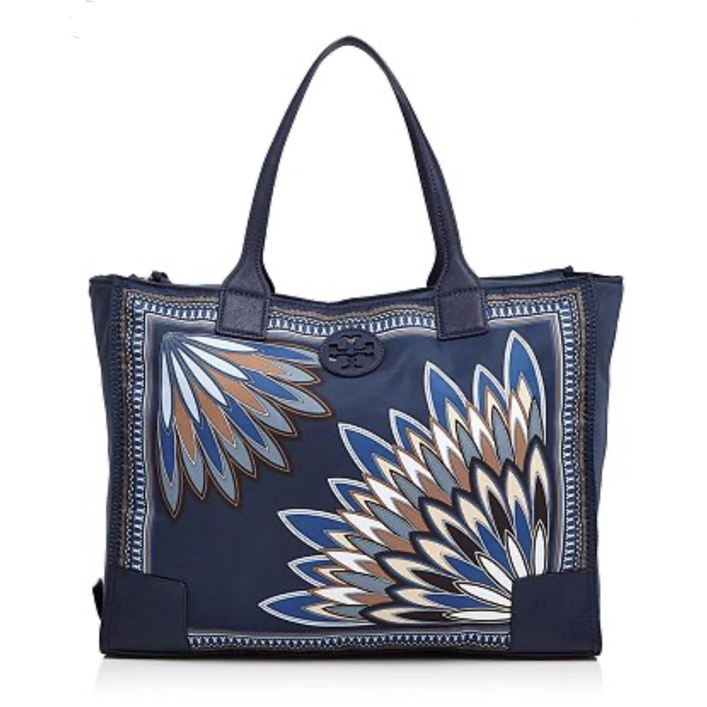Tory Burch Ella Packable Tote Large Navy Eden (Floral‎ Scarf) Print Nylon